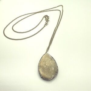 Natural White Druzy Quartz Pendant Necklace